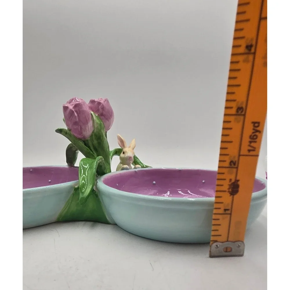 Magenta Seasonal Collection Easter Bunny Tulip Double Condiment Dish Purple Blue
